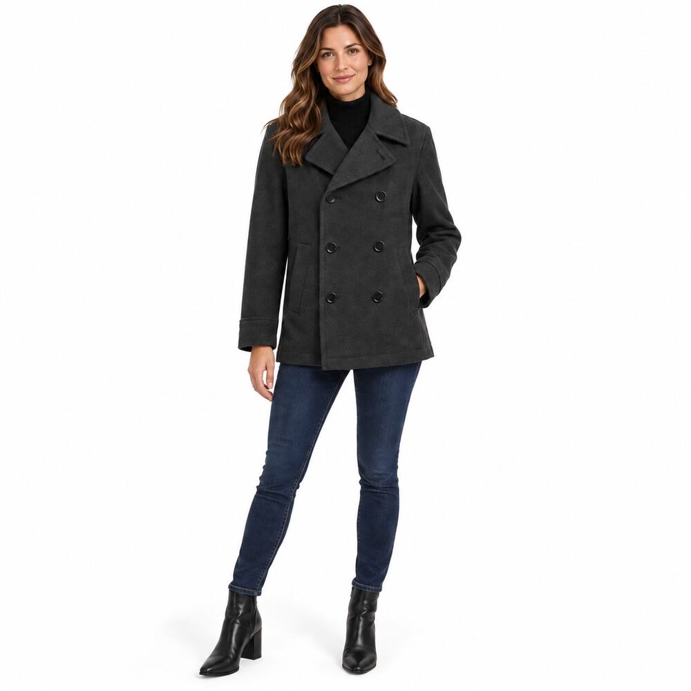 Merona Womens Peacoat Size Small Dark Gray Wool Blend Double Breasted Jacket